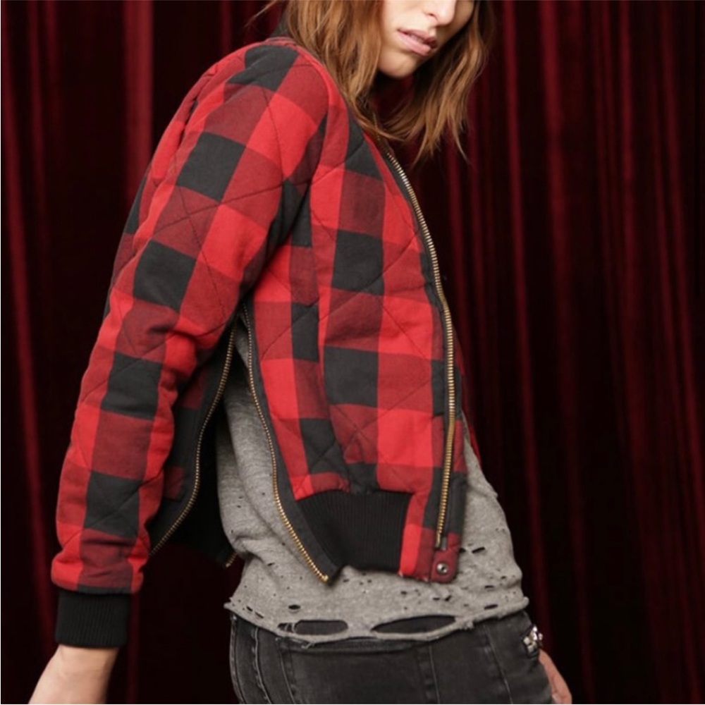 NSF Quilted Plaid Bomber Jacket - Picture 3 of 11